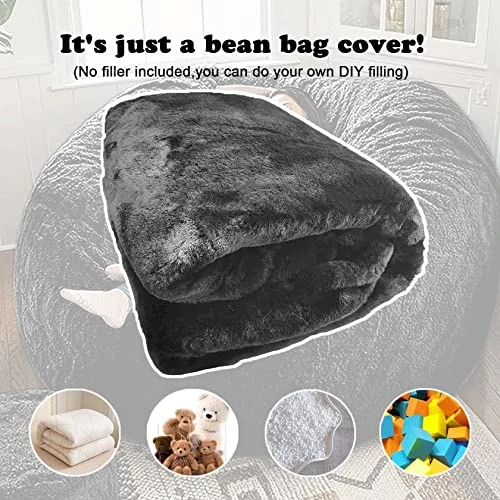 NINIANG Round Bean Bag Chair Cover Only (no Filler), Soft Velvet Large Bean Bag Couch With Sturdy Zipper Floor Couch Living Room Furniture, Dark Grey 6FT (150*75cm) - Image 5