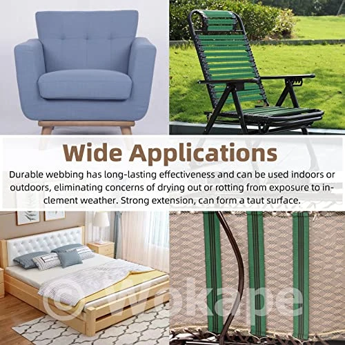 Wokape 65.6ft Sofa Elastic Webbing Stretch Latex Band Furniture Repair DIY, Upholstery Modification Elastane Belt For Chair Couch (2" W, Green) - Image 5