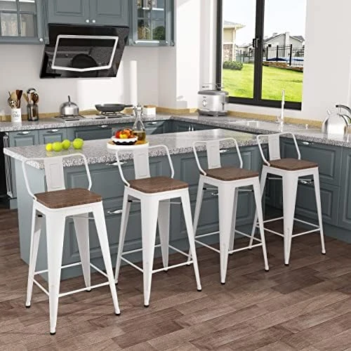 Tongli Metal Bar Stools Set Of 4 Barstools Counter Height Bar Stools With Back Industrial Bar Stool Indoor Counter Stool Kitchen Island Stools Modern Bar Chair With Wood Top 26 Inch Matte Black - Image 7