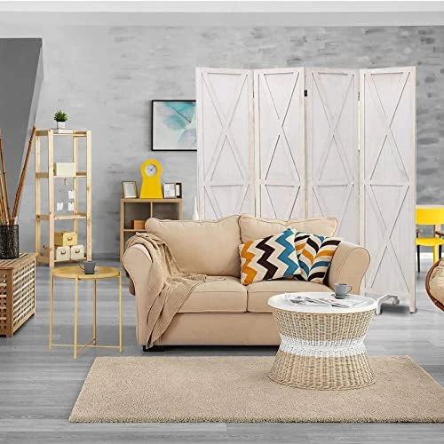 ECOMEX 4 Panel Room Divider 5.8 FT Foldable Panel, Privacy Wall Portable Room Dividers Screen Wood Room Mesh Durable Design Freestanding Wooden Separator(Cream X) - Image 5