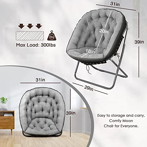Iw I WISH Saucer Chair For Adults, Oversized Saucer Chair, Folding Saucer Chair, Bedroom Papasan Chair, Comfy Moon Chair (Grey) - Image 3
