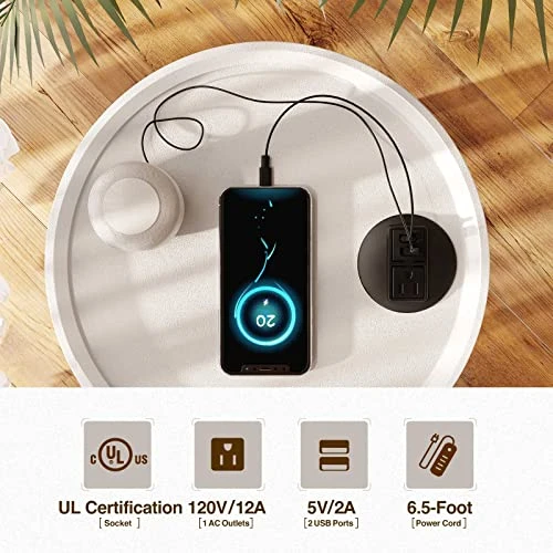 GREENSTELL End Table With Charging Station, Round Side Table With Storage Shelf, USB Ports And Anti-Drop Fence, 2-Tier Small Nightstand Sofa Table For Living Room, Bedroom White 15.0*15.0*20.4inches - Image 3