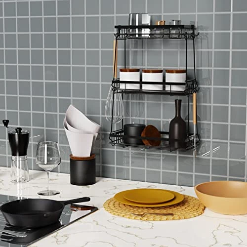 NiHome 3-Tier Metal Over-The-Toilet Bathroom Organizer With Hooks, Wall-Mounted Space-Saving Design, No-Drill Installation, Easy Assembly - Black - Image 6