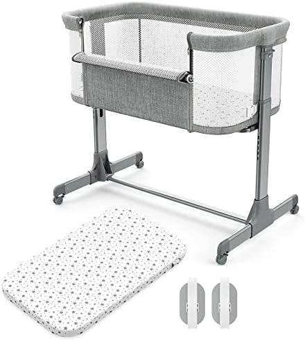 VANCLE Baby Bassinet Bedside Crib For Baby Sleeper, Portable Mesh Bassinet With Wheels & Comfy Mattress, Height Adjustable Baby Bed For Infants & Newborn Baby Boy & Girl (Light Grey) - Image 7