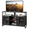 WLIVE TV Stand For 55 Inch TV, Tall Entertainment Center With Storage, Industrial Farmhouse TV Console For Bedroom Living Room, Charcoal Black