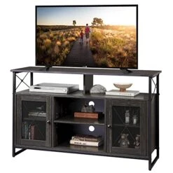 WLIVE TV Stand For 55 Inch TV, Tall Entertainment Center With Storage, Industrial Farmhouse TV Console For Bedroom Living Room, Charcoal Black