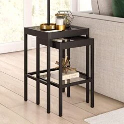 Henn&Hart Rectangular & Square Nested Nested Side Table In Blackened Bronze, Table For Living Room, Bedroom