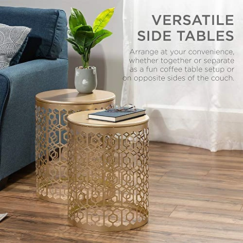 Best Choice Products Metal Accent Table, Set Of 2 Decorative Round End Tables Nightstands, Coffee Side Tables For Living Room Bedroom Office, Nesting - Gold - Image 2