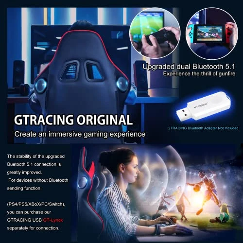 GTRACING Gaming Chair With Footrest Speakers Video Game Chair Bluetooth Music Heavy Duty Ergonomic Computer Office Desk Chair Red - Image 2