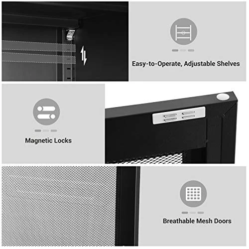 SONGMICS Metal Storage Cabinet With Mesh Doors, Multipurpose Storage Rack, 3-Tier Office Cabinet, Max. Load Capacity 55 Lb Per Tier, Black UOMC002B01 - Image 2