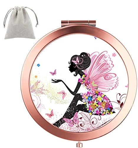 Dynippy Compact Mirror Rose Gold Makeup Mirror Folding Mini Pocket Mirror Portable Hand Mirror Double-Sided 2 X 1x Magnification For Woman Girls Great Gift (A-Butterflies Girl) - Image 4