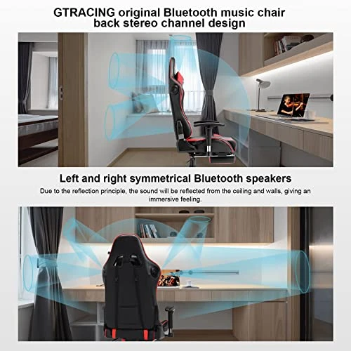 GTRACING Gaming Chair With Footrest Speakers Video Game Chair Bluetooth Music Heavy Duty Ergonomic Computer Office Desk Chair Red - Image 3
