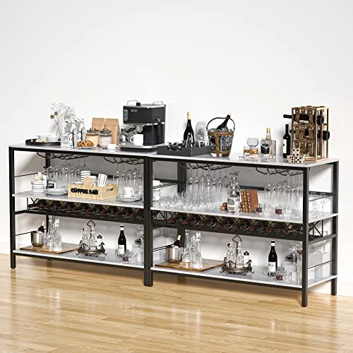 COZY EAGLE White Coffee Bar Cart, Bar Carts For The Home, Coffee Bar Cabinet With Storage And Wine Rack, Mini Coffee Bar Table For Home And Kitchen, Liquor Buffet Cabinet 39.4 Inch Marble White - Image 3