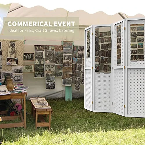 DURASPACE 4 Panel Room Divider 5.6 FT Pegboard Display Folding Wood Privacy Screen Pegboard Stand Organizer For Jewelry, Craft, Cloth, Art Display (White) - Image 3