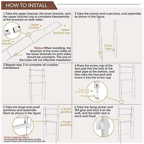 Chunful 3 Tier Over The Toilet Storage 3 Shelf Bathroom Organizer Over Toilet 63 X 27 X 10 Inches Over The Toilet Shelf Stable Freestanding Multifunctional Toilet Racks, Metal, White - Image 4