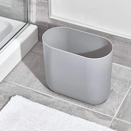 IDesign Cade Oval Slim Trash, Compact Waste Basket Garbage Can For Bathroom, Bedroom, Home Office, Dorm, College, Matte Gray - Image 2