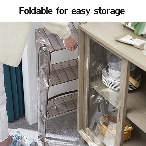 RR-YRF Acrylic Three-Step Ladder Nordic Household Multifunctional Ladder Transparent Folding Stool, Library Foot Pedal Non-Slip Ladder,A - Image 4