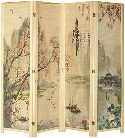 MyGift 4-Panel Asian-Inspired Bamboo-Screen Cherry Blossom Scene Room Divider - Image 6