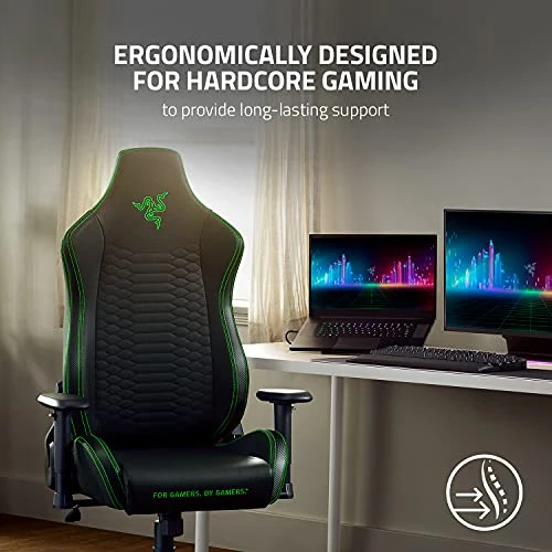 Razer Iskur X Ergonomic Gaming Chair: Ergonomically Designed For Hardcore Gaming - Multi-Layered Synthetic Leather - High-Density Foam Cushions - 2D Armrests - Steel-Reinforced Body - Black/Green - Image 2