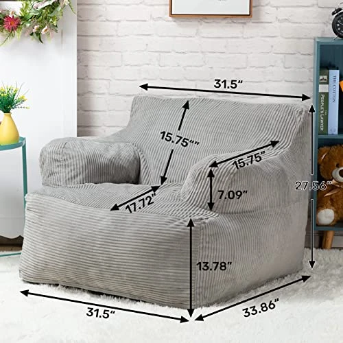 HollyHOME Bean Bag Sofa Chair, 37LB Memory Foam Filled Lounge Arm Puff Chair, Upholstered Single Couch With Washable Cover, Padded Lazy Sofa For Living Room, Bedroom, 32"(D) X34(W) X28(H), Grey - Image 2