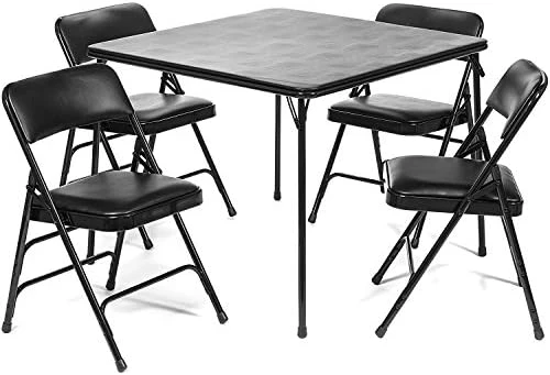 XL Series Vinyl Folding Card Table And Chair Set (5pc) - Comfortable Padded Upholstery For Easy Cleaning - Fold Away Design, Quick Storage And Portability, Premium Quality (Black)