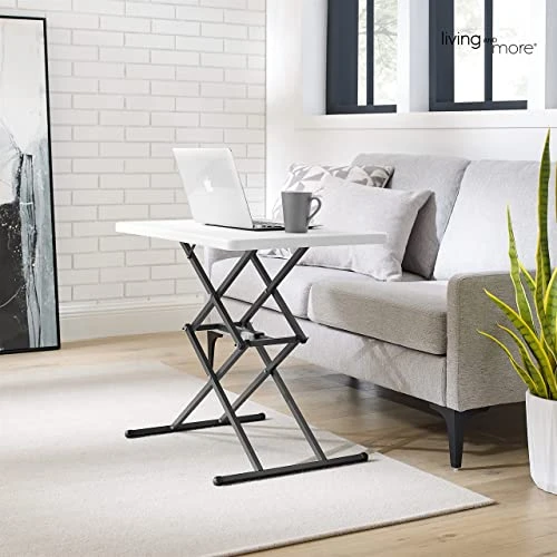 Living And More 28inch Height-Adjustable Personal Table, TV Tray, Portable Dinner Table, Multi-Purpose, Lightweight, No Assembly, Easy Fold And Storage, White - Image 5