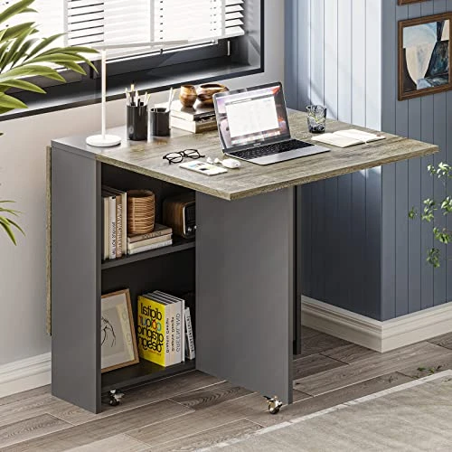 Tiptiper Folding Dining Table With 2 Storage Racks, Drop Leaf, 6 Wheels, Multifunction Expandable Table For Kitchen, Bedroom, Living Room - Image 6