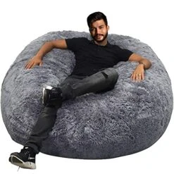 HWIVGKU Bean Bag Chairs, Giant Bean Bag Chair For Adults, 4ftbean Bag CoverComfyBean Bag Bed (No Filler, Cover Only) Fluffy Lazy Sofa (Light Grey), 4ft(120 * 65cm)