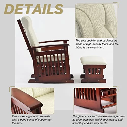 Gxcevsou Solid Wood Frame Accent Chair With Ottoman Foot Rest, Glider Chair For Nursery Rocking Chair With Anti-Pinching Thick Cushion, Chaise Lounge Chair For Bedroom, Office, Living Room - Image 6