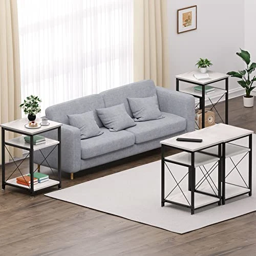 WOODYNLUX Side Table Nightstands Set-of-2, End Table With Storage, Bedside Tables Night Stand With Shelf, Accent Coffee Table For Sofa, Couch, Bed, Living Room, Bedroom, White - Image 3