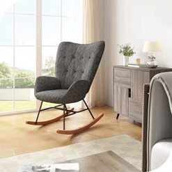 YITAHOME Rocking Chair Nursery Modern Glider Chair For Nursery Accent Upholstered Fabric Chairs Armrests Rocker Lounge Chair For Bedroom Balcony（Dark Grey）