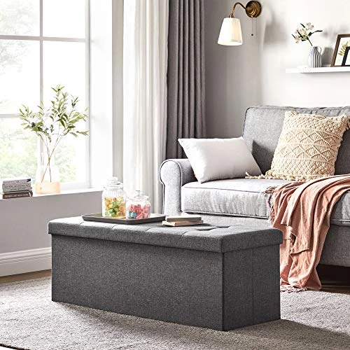 SONGMICS 43 Inches Folding Storage Ottoman Bench, Storage Chest, Foot Rest Stool, Bedroom Bench With Storage, Holds Up To 660 Lb, Dark Gray ULSF77K - Image 2