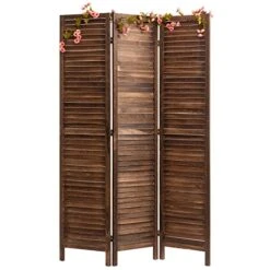 ALIMORDEN 5.7 Ft 3 Panels Room Dividers, Vintage Natural Wooden Privacy Screen, Folding Wall Divider, Space Seperate, Brown