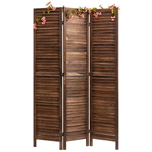 ALIMORDEN 5.7 Ft 3 Panels Room Dividers, Vintage Natural Wooden Privacy Screen, Folding Wall Divider, Space Seperate, Brown