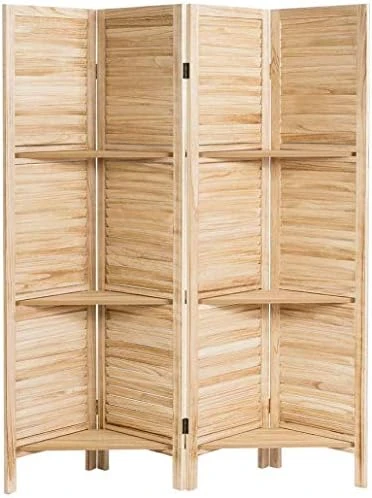 Happygrill 4-Panels Wooden Room Divider With Display Shelf, Folding Privacy Room Dividers Screen For Home Office, 5.6 Ft Tall - Image 6