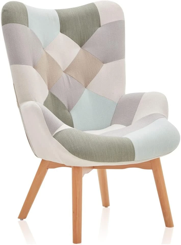 BELLEZE Colorful Patchwork Rocking Chair, Comfy Nursery Rocking Chairs Linen Upholstered Glider Rocker With Solid Wood Legs For Living Room Bedroom Nursery - Paramount (Patchwork B) - Image 9