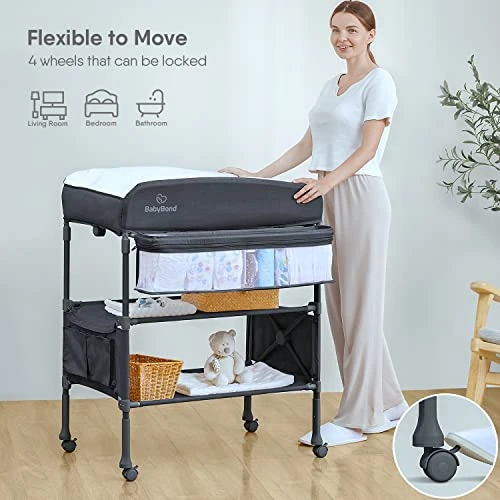 Portable Baby Changing Table, BabyBond Foldable Changing Table Dresser Waterproof Diaper Changing Table Height Adjustable Changing Station For Infant And Newborn(Grey) - Image 3