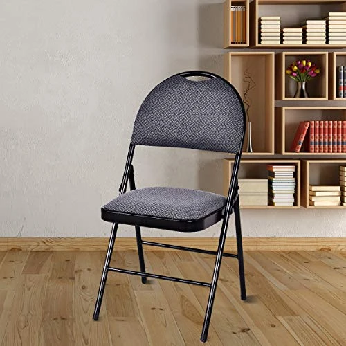 Nightcore Set Of 6 Folding Chairs, Upholstered Chair Set, Double Hinged Lounge Chair With Cushioned Seat, Armless Chairs, Portable Metal Chairs With Carrying Handle, Footrest And Non-Slip Feet (Black)