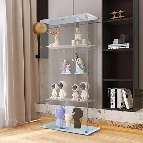 Goujxcy 4-Shelf Glass Display Cabinet With Double Doors, 64" Contemporary Glass Cabinet Floor Standing Curio Cabinet Collection Display Case Storage Rack Corner Cabinet Tempered Glass Frame Bookshelf - Image 4
