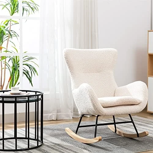 KINFFICT Small Rocking Accent Chair, Uplostered Glider Rocker Armchair For Baby Nursery, Comfy Side Chair For Living Room, Bedroom (Beige), 32D X 26W X 37H In - Image 6