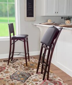 MAMUN Kristle Folding Padded Bar Stool, 30" Seat Height, Espresso Finish With Dark Brown PVC Fabric (Size : 17" W X 20" D X 43" H)