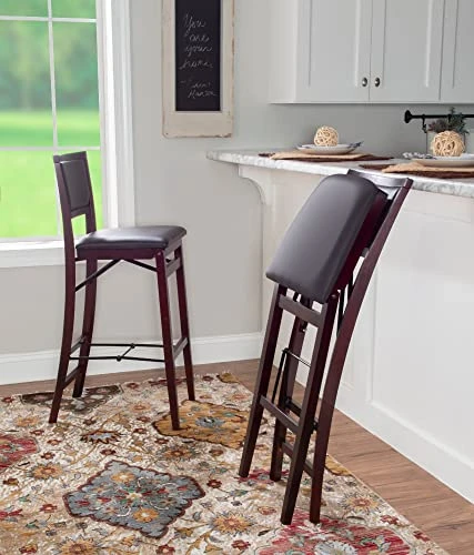 MAMUN Kristle Folding Padded Bar Stool, 30" Seat Height, Espresso Finish With Dark Brown PVC Fabric (Size : 17" W X 20" D X 43" H)