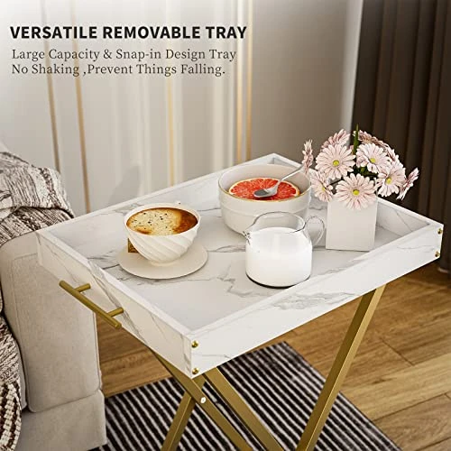 HMFOR Folding TV Tray Tables, Set Of 2 Side Table For Small Place, Snack Eating Tables At Couch, Folding Tables With Removable Serving Tray, Portable End Table Easy Assembly - Image 4
