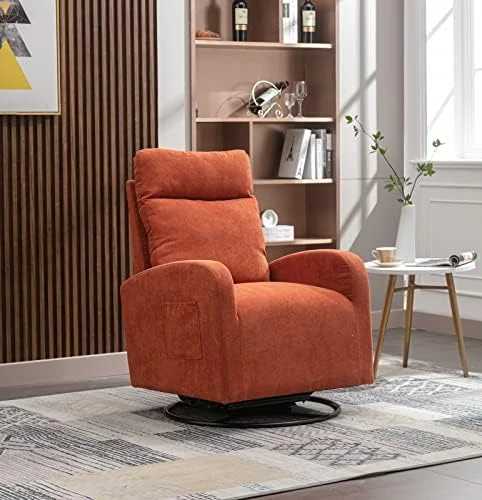 Kurhwyss Swivel Glider Chair For Nursery, Modern Rocker Chair With High Back And Storage Pocket, Upholstered Accent Rocking Chair With Solid Metal Base For Living Room, Bedroom (Dark Gray) - Image 7