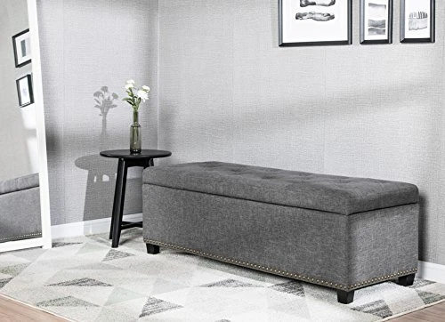 FIRST HILL FHW Thomas Rectangular Storage Ottoman Bench, Large, Stone Grey - Image 2