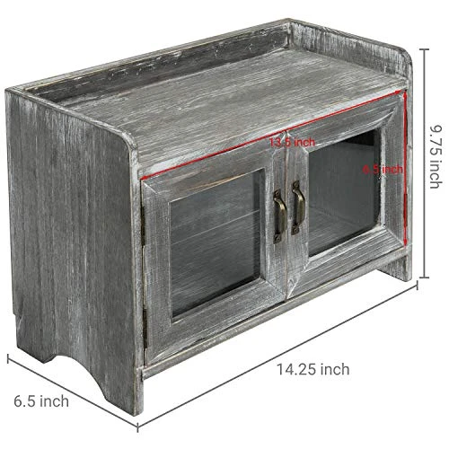 MyGift Rustic Gray Whitewashed Wood Kitchen/Bathroom Counter Top Storage Cabinet With Glass Windows - Image 3