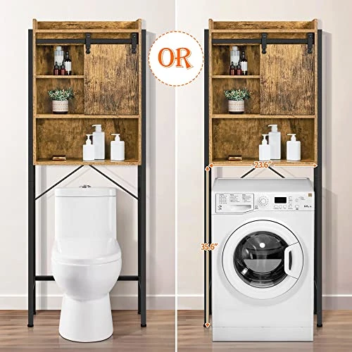 Yaheetech Over The Toilet Storage Cabinet With Sliding Door, Bathroom Oragnizer Shelf Over Toilet, Stable Freestanding Space Saving Toilet Stands With Adjustable Shelves For Bathroom, Rustic Brown - Image 4