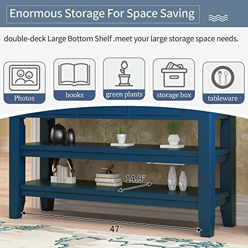 48'' Solid Wood Console Table, Modern Entryway Sofa Side Table With 3 Storage Drawers And 2 Shelves. Easy To Assemble (Blue) - Image 5