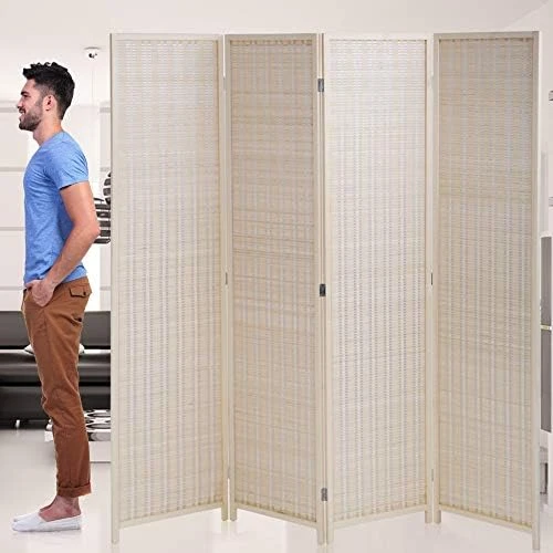 Room Divider Privacy Screen Folding 4 Panel 72 Inches High Portable Room Seperating Divider, Handwork Bamboo Mesh Woven Design Room Divider Wall, Room Partitions And Dividers Freestanding, Natural - Image 9