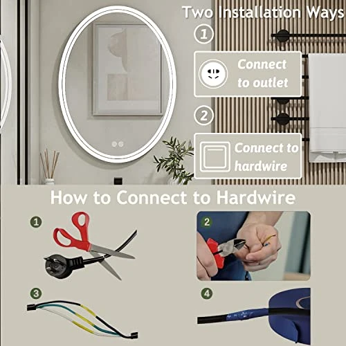 BuLife 28 X 20 Inch Oval LED Bathroom Mirror Anti-Fog 3 Colors Light Dimmable Wall Mounted Lighted Bathroom Vanity Mirror Memory Makeup Mirror Touch Switch - Image 6